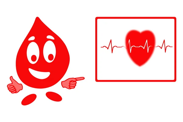 Uśmiechający się kroplę krwi i EKG wykres — Zdjęcie stockowe