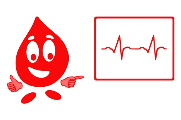 Uśmiechający się kroplę krwi i EKG wykres — Zdjęcie stockowe