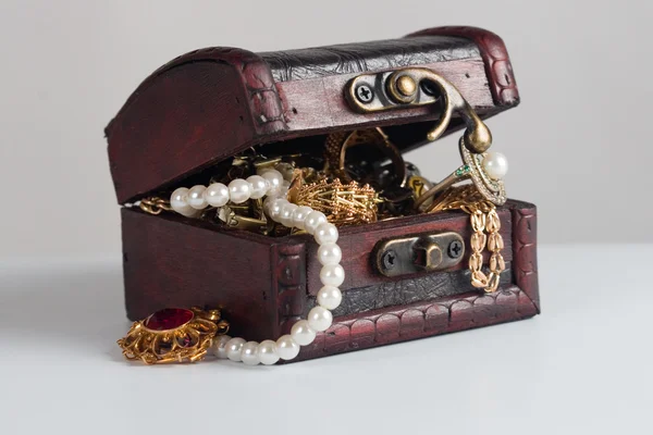 stock image Brown chest with treasures