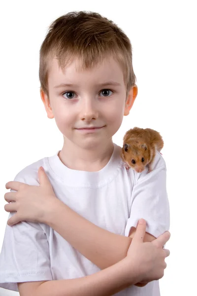 Garçon avec un hamster — Photo