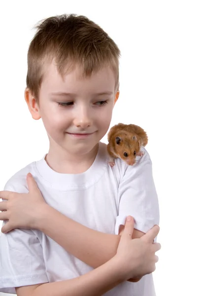 Jongen met een hamster — Stockfoto
