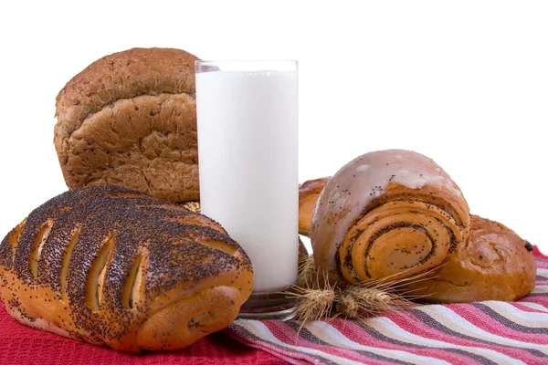 Leite e pão — Fotografia de Stock