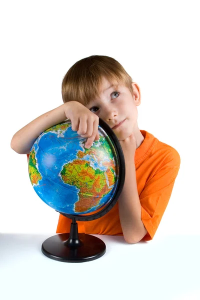 Chlapec s zeměkoule — Stock fotografie