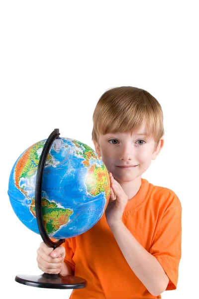Chlapec s zeměkoule — Stock fotografie
