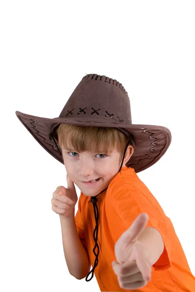 Happy young boy with a cowboy hat — Stock Photo, Image