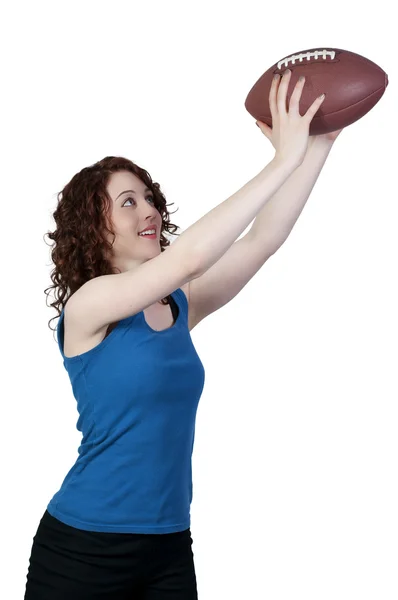 Woman Catching Football — Stock Photo, Image