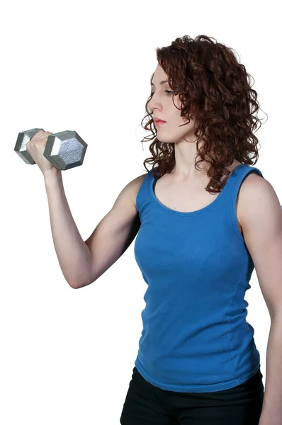Donna che lavora con pesi — Foto Stock