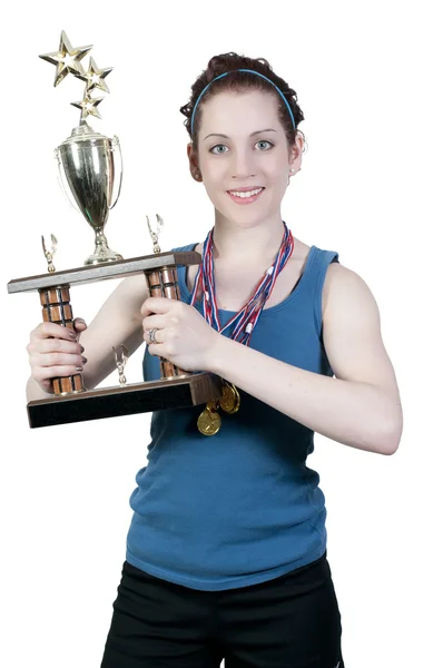 Vrouw met trofee — Stockfoto
