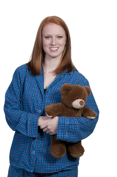 Frau mit Teddybär — Stockfoto