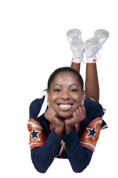 Zwarte meid cheerleader — Stockfoto
