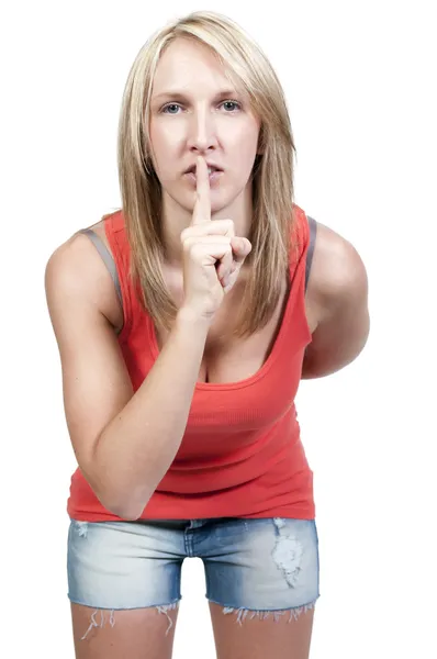 Mujer diciendo "cállate" — Foto de Stock