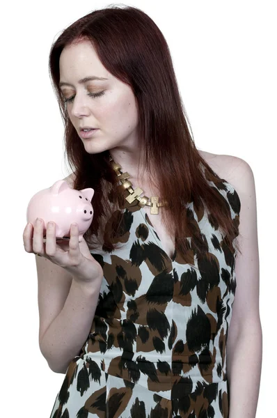 Kadın holding kumbara — Stok fotoğraf