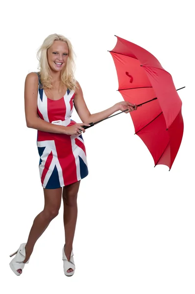Kadın holding şemsiyesi — Stok fotoğraf