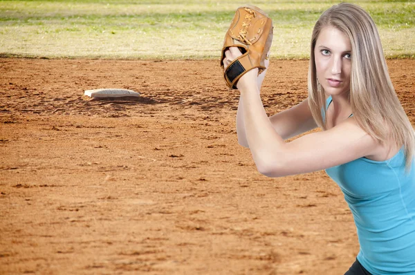 Nő baseball játékos — Stock Fotó
