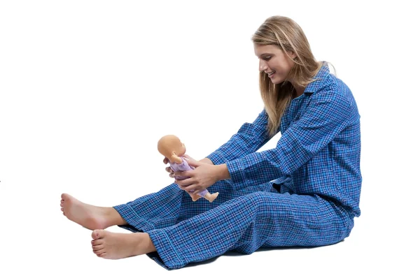 美しい女性と赤ちゃんの人形 — ストック写真