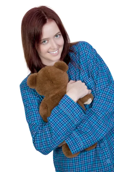 Femme avec ours en peluche — Photo