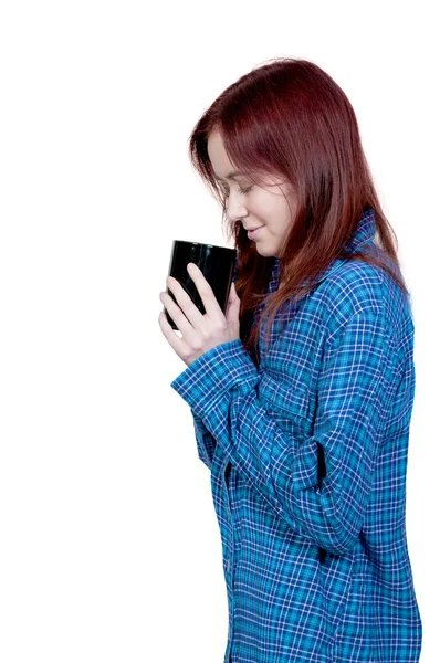Kvinna att lukta kaffe — Stockfoto