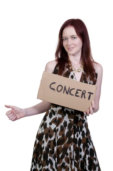 Kobieta autostop na koncert — Zdjęcie stockowe
