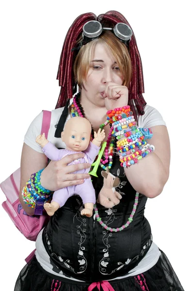 Hermosa mujer y muñeca bebé —  Fotos de Stock