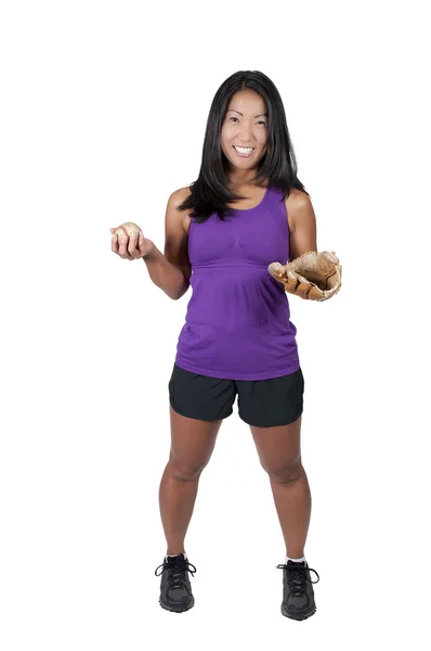 Mulher asiática jogador de beisebol — Fotografia de Stock
