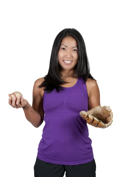 Asyalı kadın beyzbol oyuncusu — Stok fotoğraf