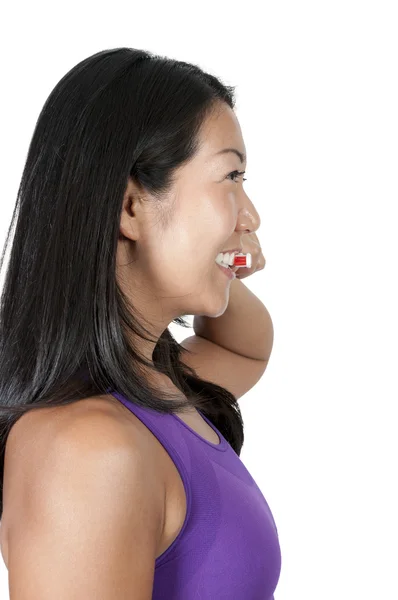 Güzel Asyalı kadın diş fırçalama — Stok fotoğraf