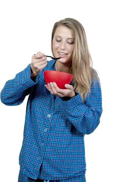 Frau isst — Stockfoto