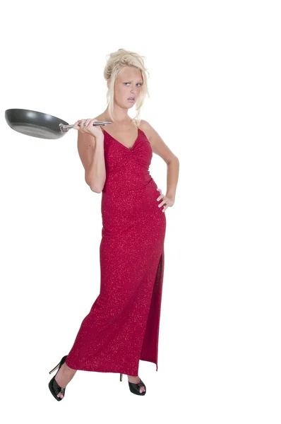 Woman Holding Frying Pan — Stock Photo, Image