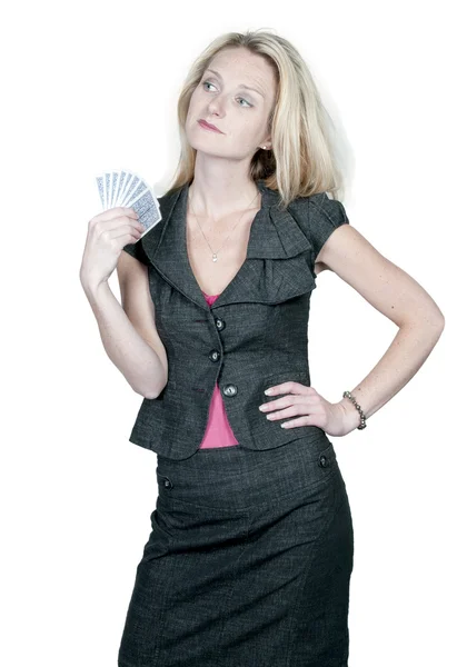 Frau spielt Karten — Stockfoto