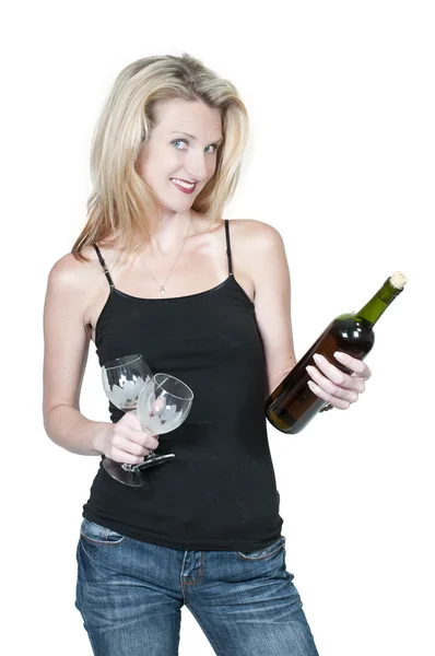 Женщина с вином — стоковое фото
