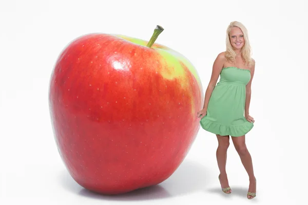 Žena a červené jablko lahodný — Stock fotografie