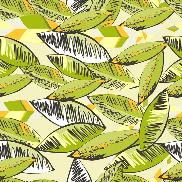 Papier peint sans couture avec des feuilles décoratives — Image vectorielle