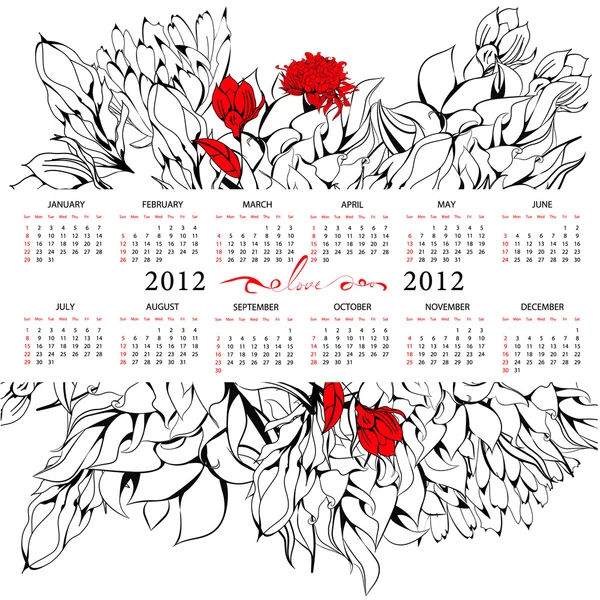 Šablona pro kalendář 2012 s květinami — Stockový vektor