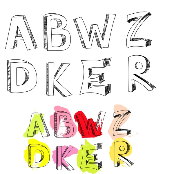Letters A, B, W, Z, D, K, E, R — Stock Vector