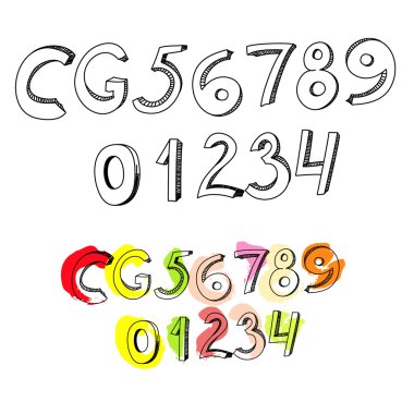 Letters C, G, and numbers 1, 2, 3, 4, 5, 6, 7, 8, 9 clipart