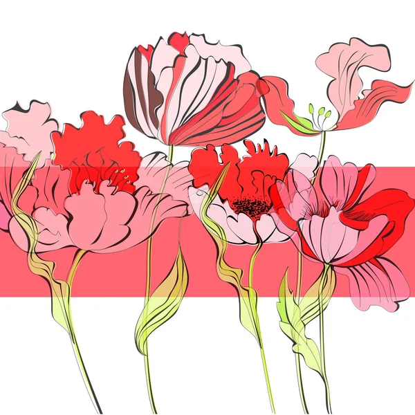 Πρότυπο για κάρτα με κόκκινα λουλούδια — Διανυσματικό Αρχείο
