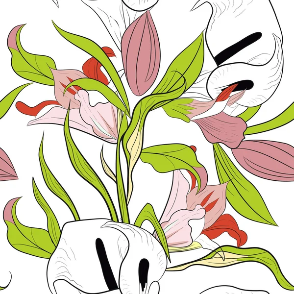 ユリの花とのシームレスなパターン — ストックベクタ