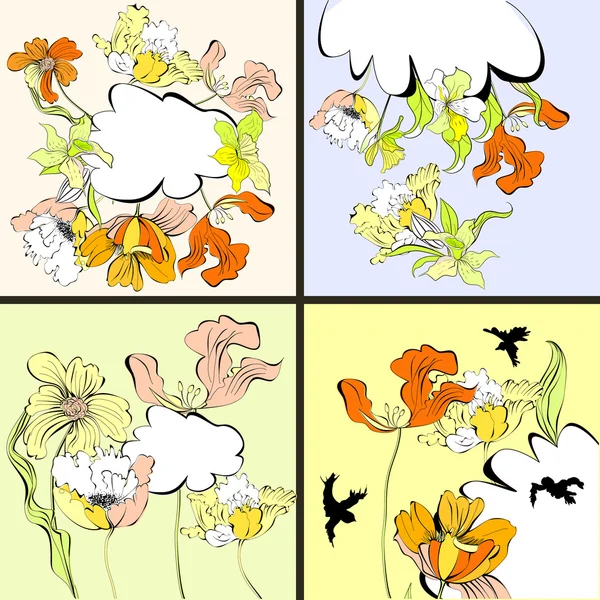 Set van vier floral kaart — Stockvector