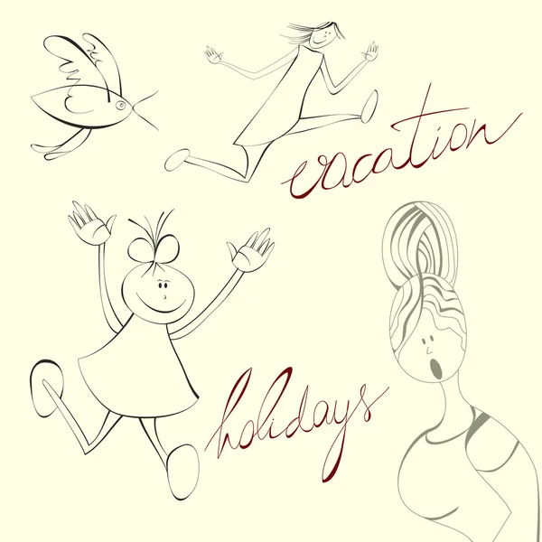 Ilustración estilo de dibujos animados con niños felices — Vector de stock
