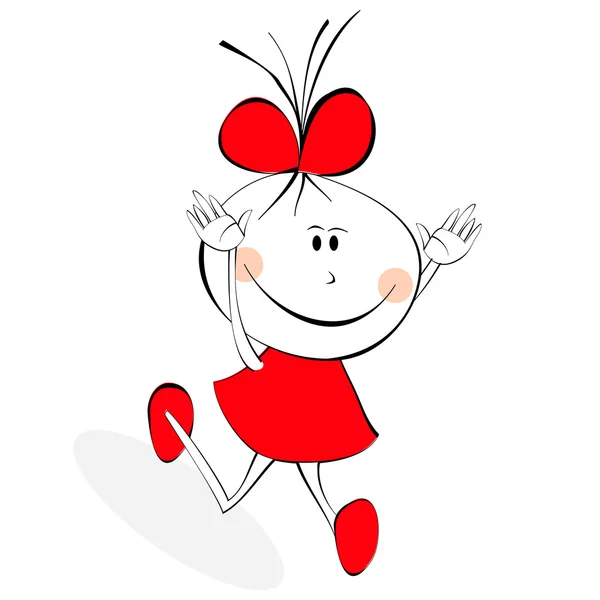 Petite fille en robe rouge — Image vectorielle