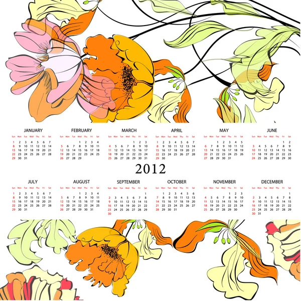 花カレンダー 2012年テンプレート — ストックベクタ
