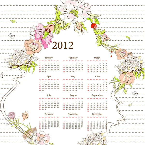 Modelo para calendário 2012 com flores —  Vetores de Stock