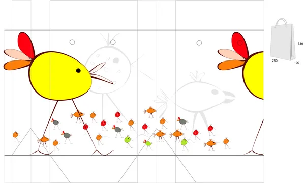 Modèle pour sac avec oiseau drôle — Image vectorielle