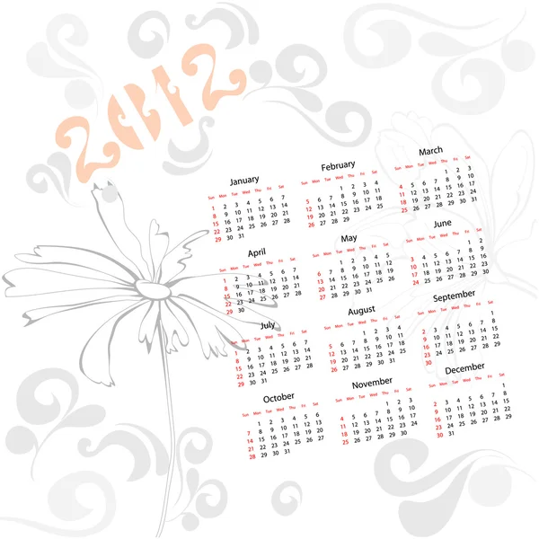 与装饰元素 2012 年日历的模板 — 图库矢量图片