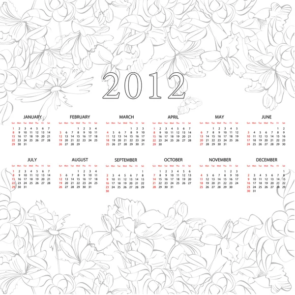 Template for calendar 2012 with flowers — Stock Vector