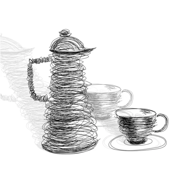 茶壶的茶杯子 — 图库矢量图片