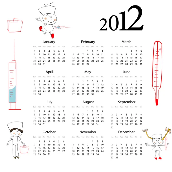 Kalender för 2012 med tecknad stil illustration — Stock vektor