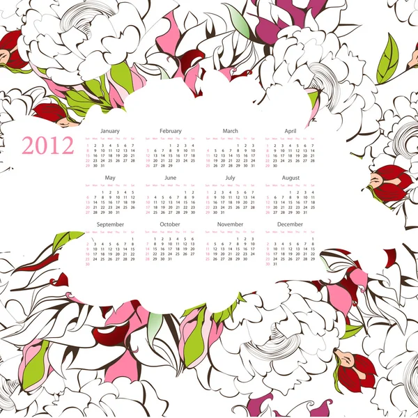 Vorlage für Kalender 2012 mit Blumen — Stockvektor