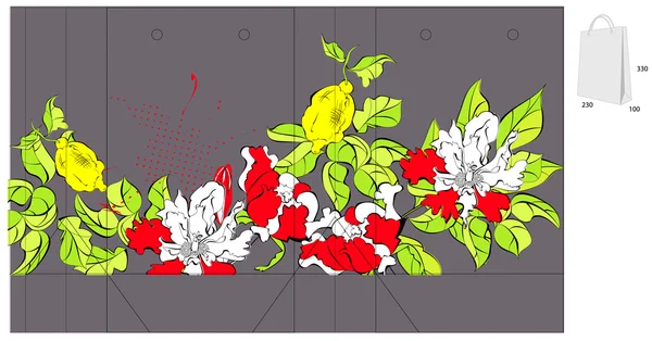 Šablona pro tašku s květinami — Stockový vektor