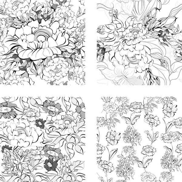 Reihe von floralen nahtlosen Mustern — Stockvektor